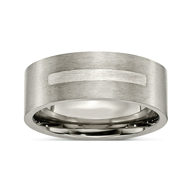 Best Quality Free Gift Box Titanium Sterling Silver Inlay 8mm Brushed Band Best Quality Free Gift Box Titanium Sterling Silver Inlay 8mm Brushed Band
